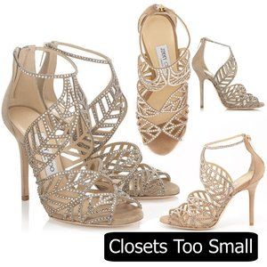 Jimmy Choo Crystal Embellished Open Toe Heels